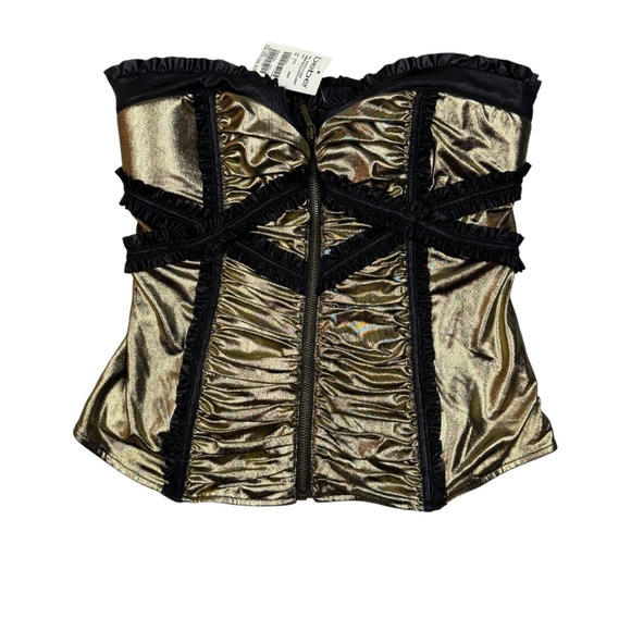 Bebe Womens Size L Shirred Metallic Ruffle Corset NWT - Picture 1 of 5